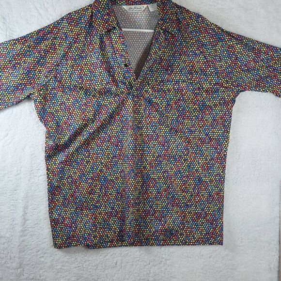 Lilly Dache Men's Geometric Dots Raglan Sleeve Polo Shirt Multicolor Large - Picture 1 of 7